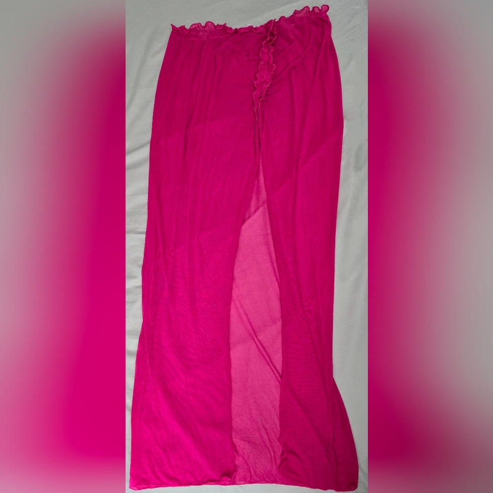 Shein Pink Mesh Lettuce Hem Swimwear Wrap Skirt 1XL EUC